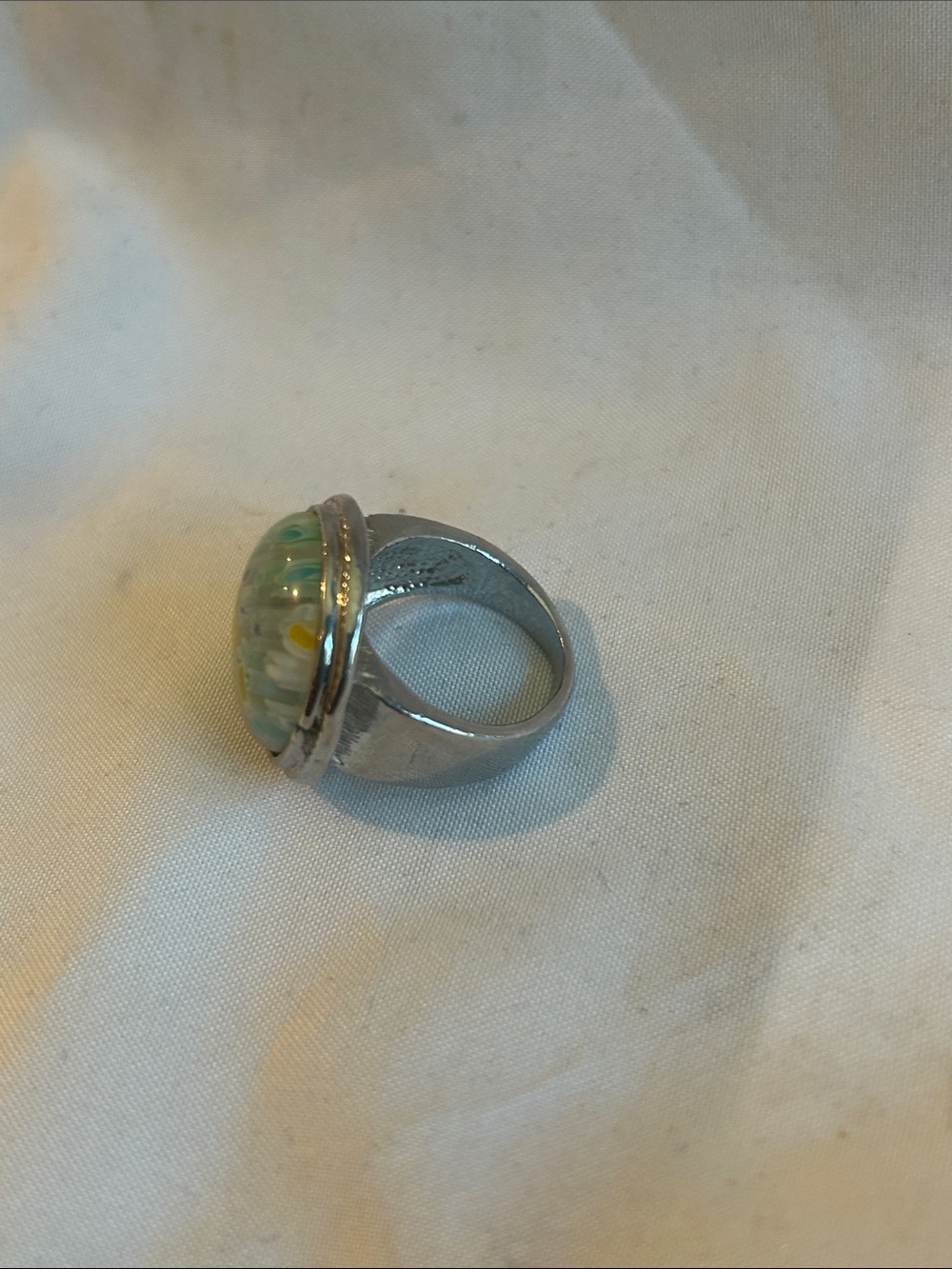 Handcrafted Floral Glass Dome Statement Ring - Blue & Yellow - Picture 2 of 6